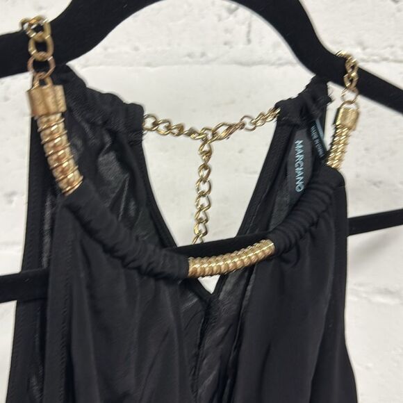 Marciano Black Bodysuit with Gold Chain Accent Top Low Cut Size XS Like NEW - Picture 2 of 6